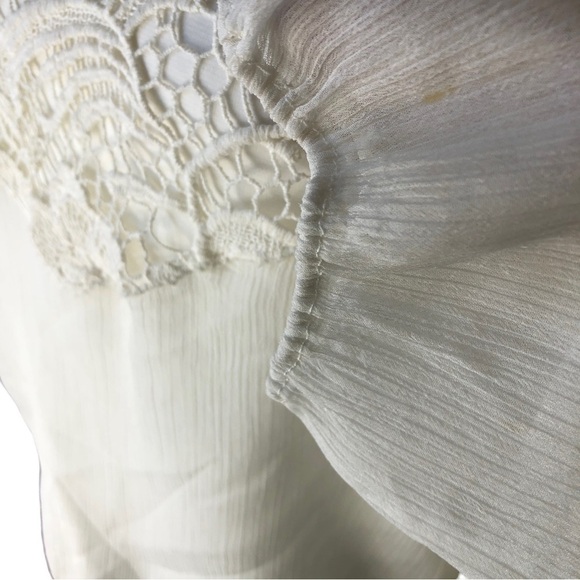 Alice and Olivia Blouse Lace Accents Women M OffWhite Long Sleeves Bateau Neck - Picture 3 of 10